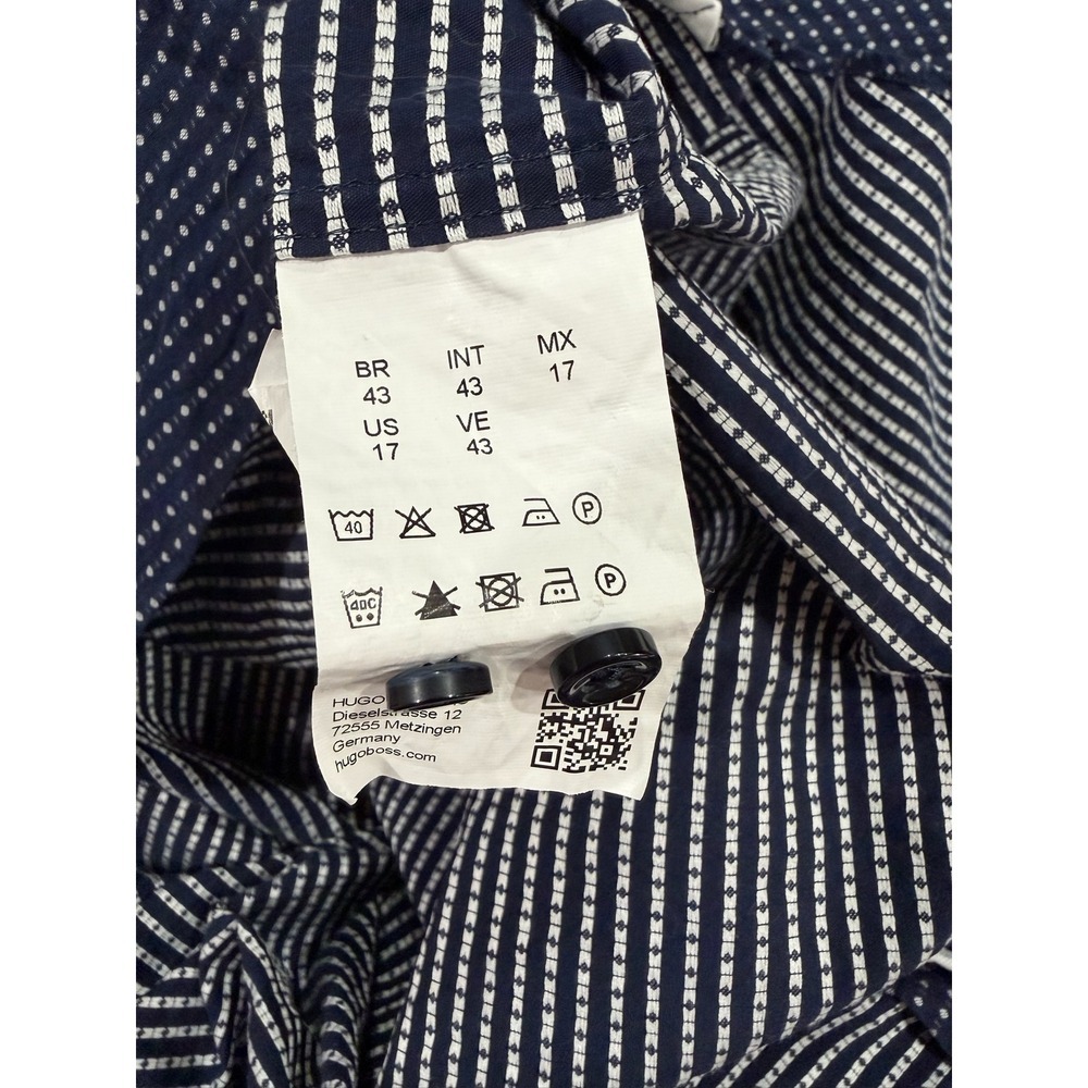 Hugo Boss Jesse Slim Fit Dress Shirt Navy Blue Geometric Dot Mens 17 43 L - Picture 6 of 11